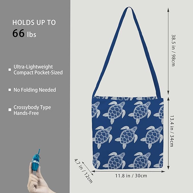 BeeGreen Turtle Ultimate Large Capacity Tote Bag - Reusable Grocery Shopping Bag - Beach Foldable Compact Portable Machine Washable