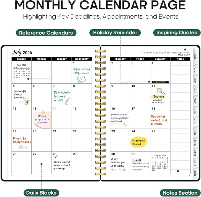 Planner 2026-2027, Academic Year Weekly and Monthly Calender Planner, from Jul 2026 - Jun 2027, Spiral Bound School Planning Book, Perfect for Teacher, Student, Women & Men, A5 (6.3" x 8.5"), Insects in Blooms