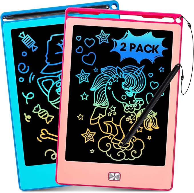 2 Pack LCD Writing Tablet for Kids,8.5 Inch Doodle Board Drawing Tablet Colorful Educational Toys for Boys Girls Reusable Road Travel Game Toy Gifts for 3 4 5 6 7 8 Years Old （Blue+Pink