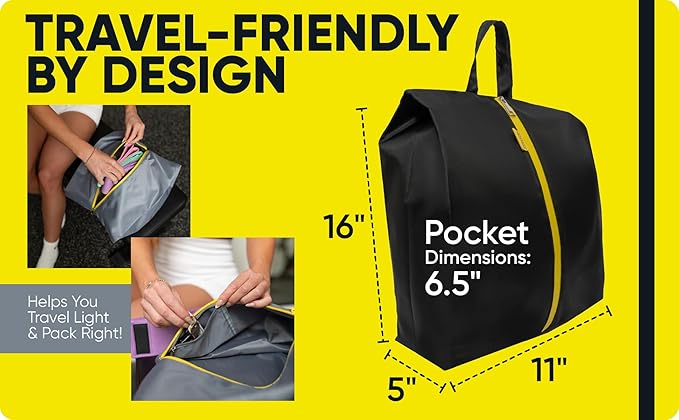 Water Resistant Travel Shoe Bags with Two Inner Pockets - Shoe Carrier Storage Cube Pouch with Zipper & Handle - Portable Shoe Bag for Gym, Traveling, Dance, Cross Country, Track & Field - Black
