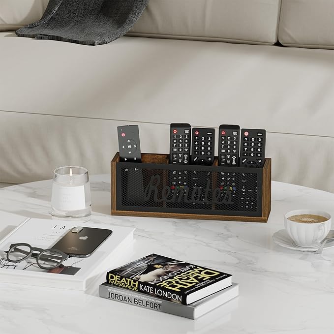 YINMIT Remote Control Holder, TV Remote Holder Wall Mount, Universal Remote Caddy, 3-Slot Remote Organizer Storage Box for Remote, Phone, Mail, Wallet, Notebook(For 5 or 6 Remote Controls)