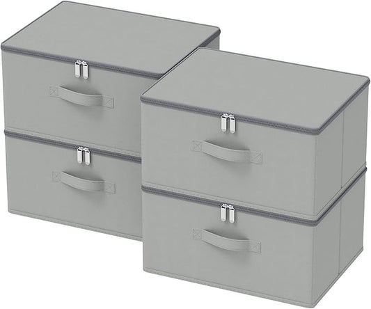 Storage Bins with Zipper, Cube Organizer Basket with Lid, Collapsible Stackable Closet Boxes, for Home and Bedroom, 4 Pack, Grey, 15.7 x 11.8 x 7.9 In, XSNY16GL-4