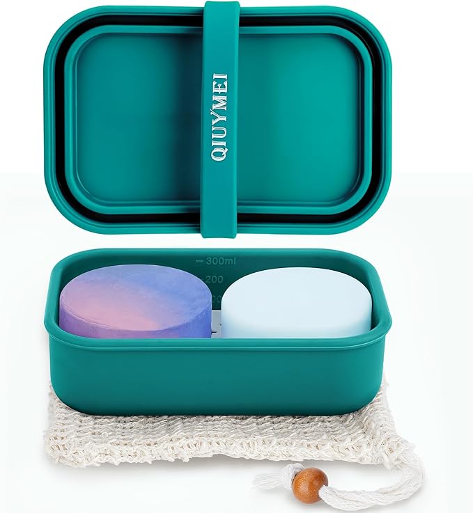 Silicone Travel Soap Container，Enhanced Leak-Proof Travel Soap Case with Draining Layer，Portable Bar Soap Holder, Soap Box with Soap Bag, Soap Dishes for Bathroom/Camping/Gym (Green)