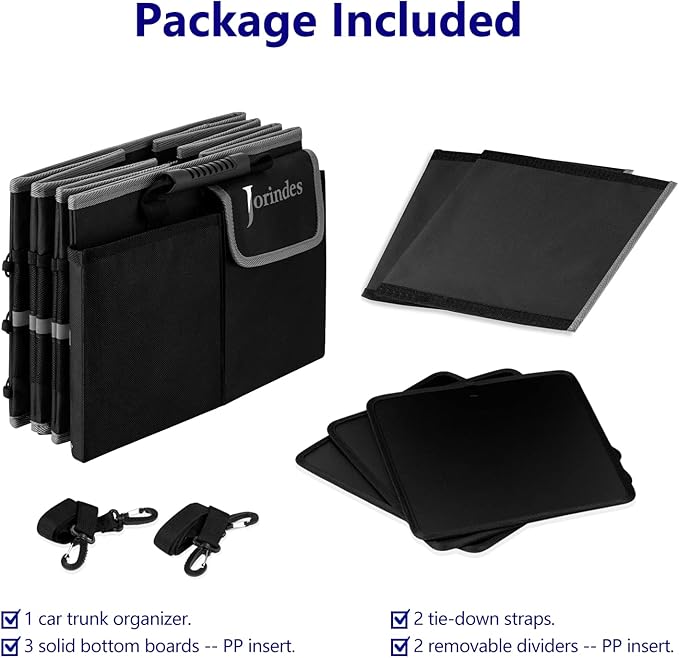 Trunk Organizer With Reflective Stripe For Car,Cargo Organizer For Suv With Non Slip Bottom Strips,3 Large Compartments Foldable Waterproof Portable Car Storage Box,2 Tie-Down Straps