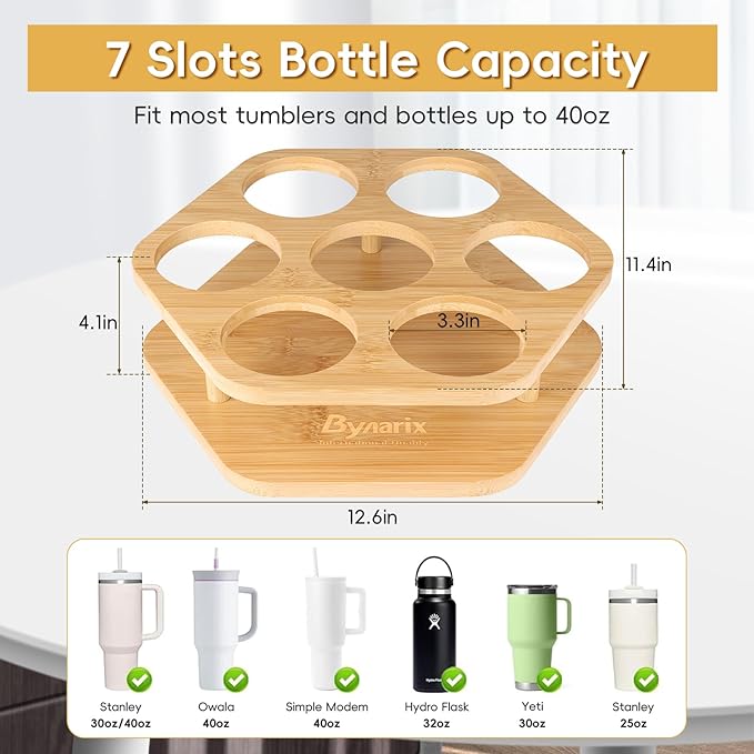 Water Bottle Organizer for Stanley 40 oz Tumbler, 7 Slots Rotatable Stanley Cup Organizer for Kitchen Cabinets, Wood Tumbler Organizer Holder for Stanley Cup Accessories Wood