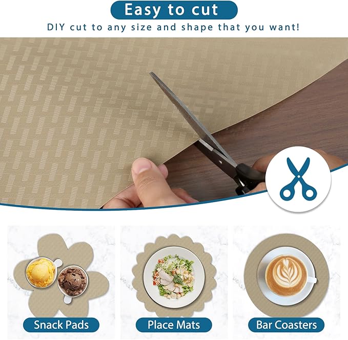 HooTown Kitchen Shelf Liner Drawer Liners, 23.6"W x 196.8"L Non-Adhesive Cabinet Cupboard Liners Refrigerator Waterproof Fridge Mat with Durable Kitchen Cabinet Mat for Drawers, Shelves, Pantry, Khaki