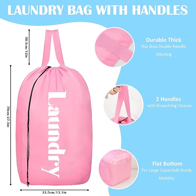 Sylfairy 2 Pack XL Laundry Bag with Strap, Heavy Duty Travel Laundry Bag, Rip-Stop Dirty Clothes Shoulder Bag with Drawstring, Easy Fit a Laundry Hamper or Basket Travel Essentials