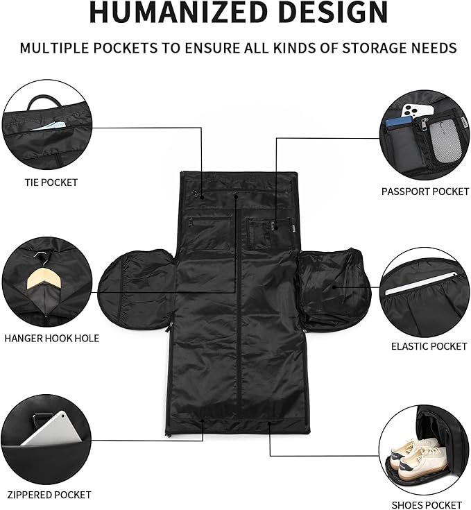 seyfocnia Convertible Travel Garment Bag, Carry-on Garment Duffel Bag for Men Women - 2-in-1 Hanging Suitcase Suit Business Travel Bag