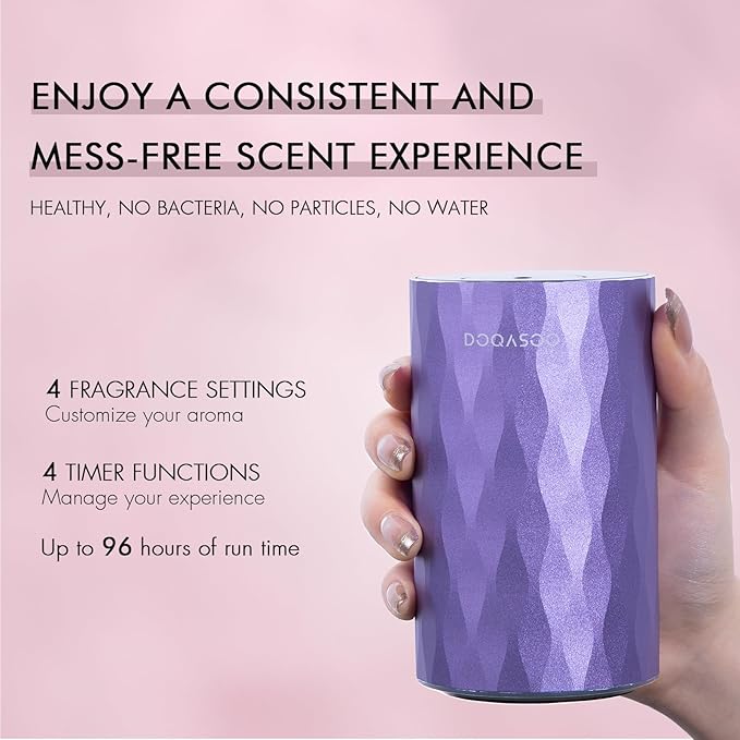 Waterless Essential Oil Diffuser - Aluminum Metal Texture, 96H Quiet Battery Nebulizer, Portable Scent Aromatherapy Diffuser with Timer & 4 Mist Levels, 20mL, Type-C for Home/Room/Car/Office