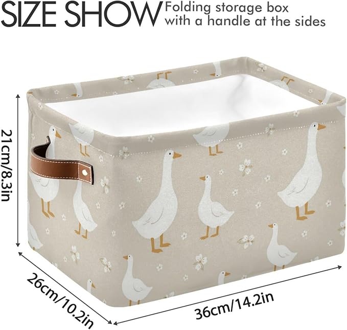 Aslsiy Storage Basket Cute White Gooses Nursery Bins Baby Box Canvas Clothes Shelf Basket Laundry Hamper Gift Basket for Home Closet 2 Pcs