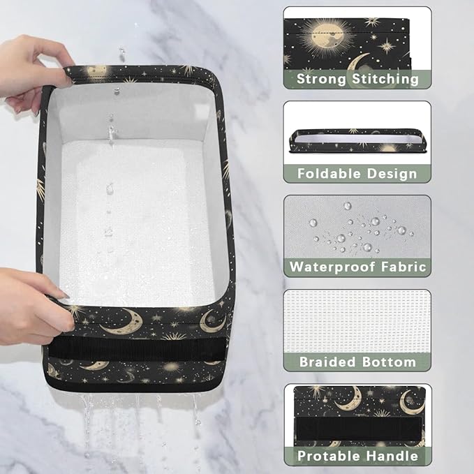 Moon Sun Small Bathroom Baskets for Toilet,Foldable Toilet Paper Tank Basket Organizer for Towels Storage Decorative Open Storage Bins for Home,Closet,Containers,Cabinet