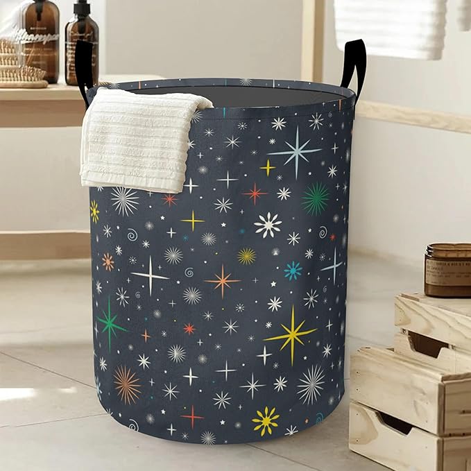 Medieval Atom Laundry Basket-Large Foldable Hamper Holder Portable Tall Collapsible Laundry Hamper Storage Basket Bin with Handles, Canvas & Waterproof lining for Household Items