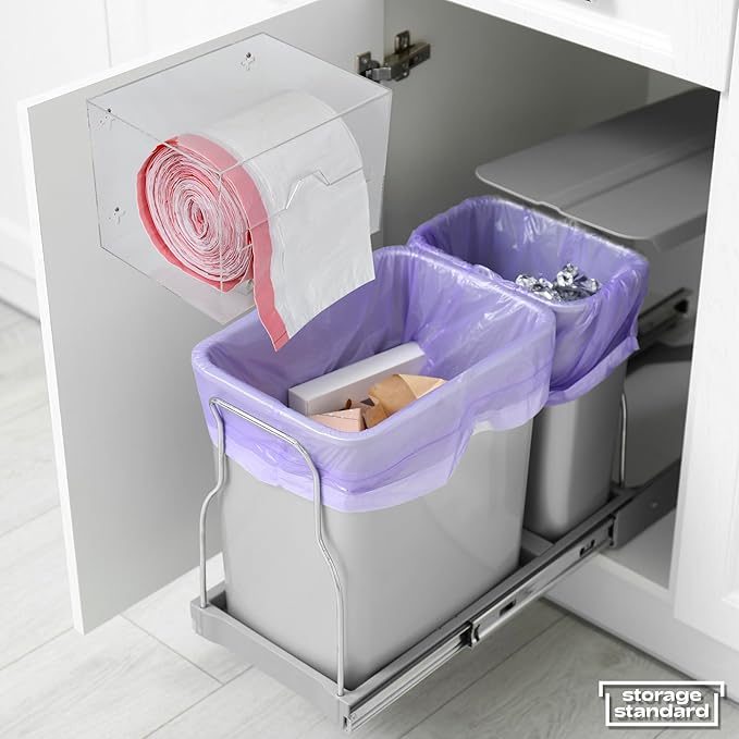 Storage Standard Trash Bag Holder Dispenser 10.5'' x 7'' x 7''- Acrylic Bags Dispensing Roll Organizer Holder, Garbage Liner Holder for Cabinet, Garbage & Under Sink - Open Side Design