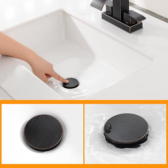 Vessel Sink Drain Without Overflow, Plastic Bathroom Pop up Sink Drain Fit for 1 3/4 Inch Vessel Sink, Built-in Anti Clogging Sink Stopper, Oil Rubbed Bronze