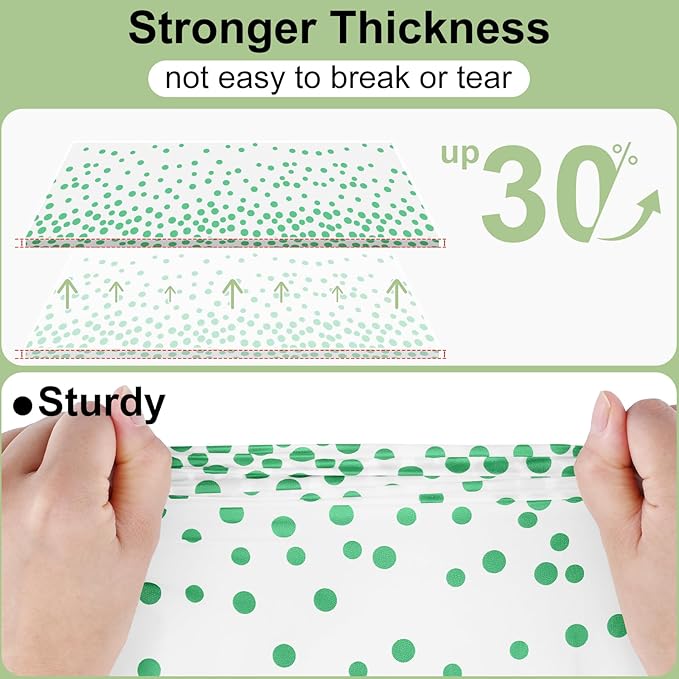 misaya 4 Packs Dot Disposable Table Cloth, 54 x 108 Inch Waterproof Plastic Tablecloth, Rectangle Green Dots in White Table Covers for Picnic, Birthday, Party