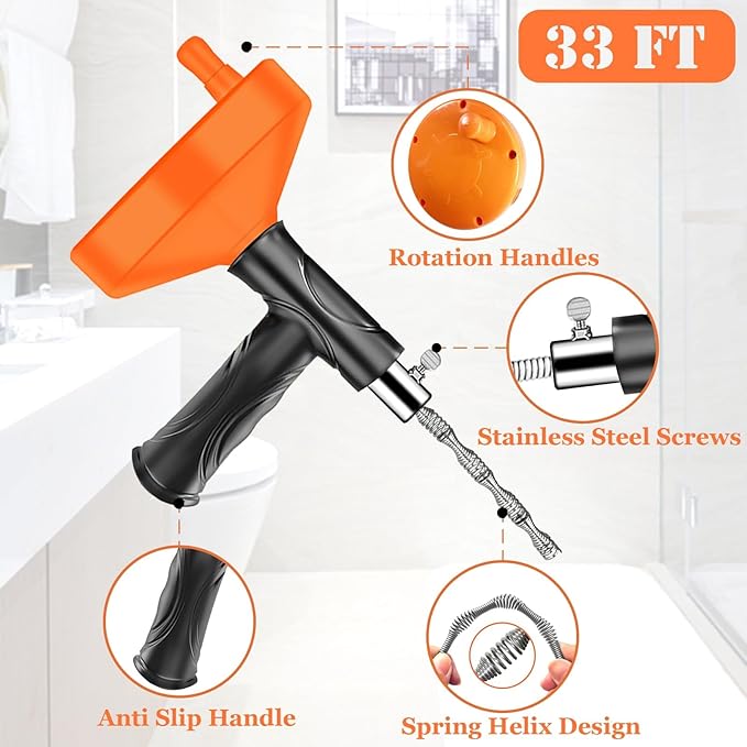 Drain Snake Auger Feet, Plumbing Snake Drain Hair Clog Removal Tool, Sink Unclogger Drain, Heavy Duty Drum Auger, Cleaner Tool for Bathroom Kitchen Tub Shower Drain Clog Remover with Gloves