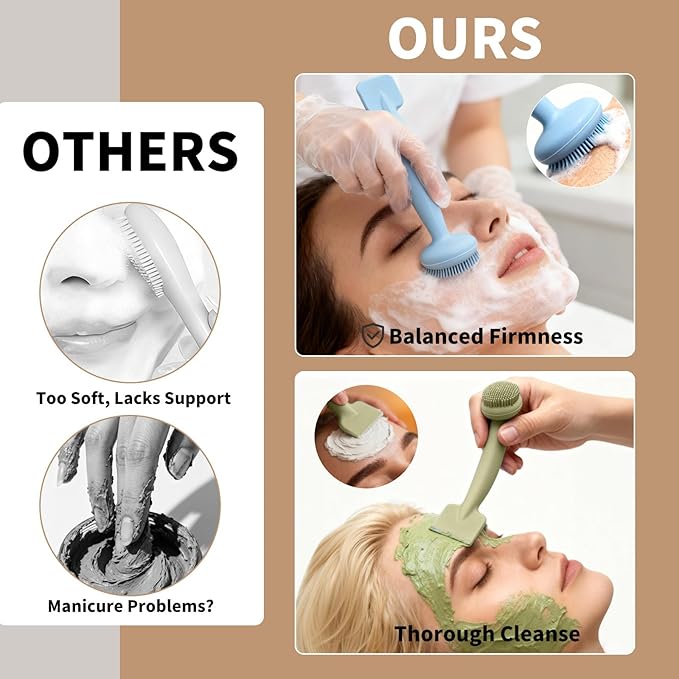 2 Pack Silicone Face Scrubber,2 in 1 Facial Cleansing Brush & Face Mask Applicator, Face Exfoliator Scrubber Waterproof Home Spa Facial Brush for Sensitive Skin(Dusty Blue and Sage Green)