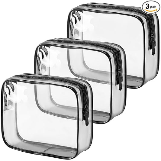 MODENGKONGJIAN TSA Approved Toiletry Bag, 3 Pcs Clear Toiletry Bags Quart Size Travel Makeup Cosmetic Bag for Women Men, Carry on Airport Airline Compliant Bag (Matte black)