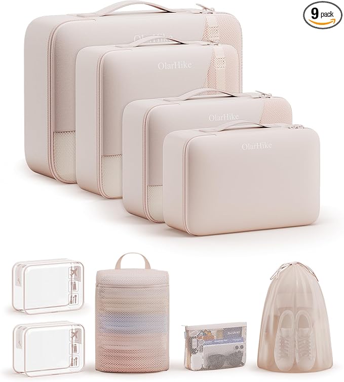 9 Set Packing Cubes for Travel, Gifts for Women Mom, Anti-Tearing Suitcase Organizer, OlarHike Vacation Essentials & Accessories for Cruise Ship