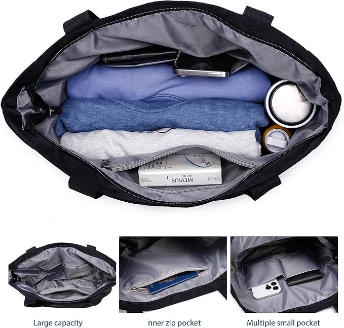 ETidy Large Capacity Foldable Tote Bag With Zipper Water-resistant Sandproof Women Beach Bag Handbag Gym Bag Travel Shopping Bag
