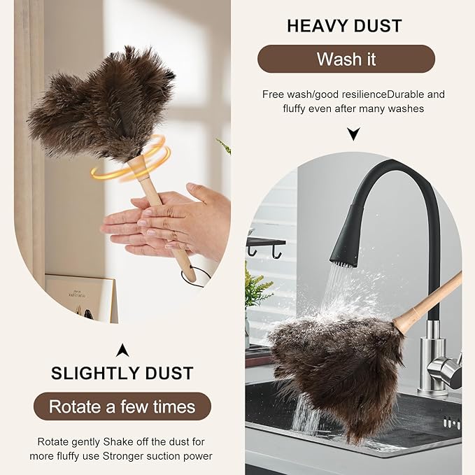 Daieeparty Ostrich Duster Fluffy Natural Feather Dusters with Wooden Handle Cleaning Supplies for Home Office Car (1, 16inch)