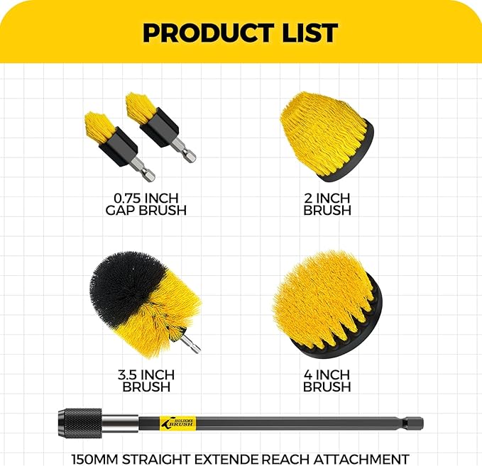 Holikme 6Pack Drill Brush ，Extended Long Attachment Set All Purpose for Crevice Cleaning Brush,Bathroom, Grout, Floor, Tub, Shower, Tile, Kitchen and Car，Corner