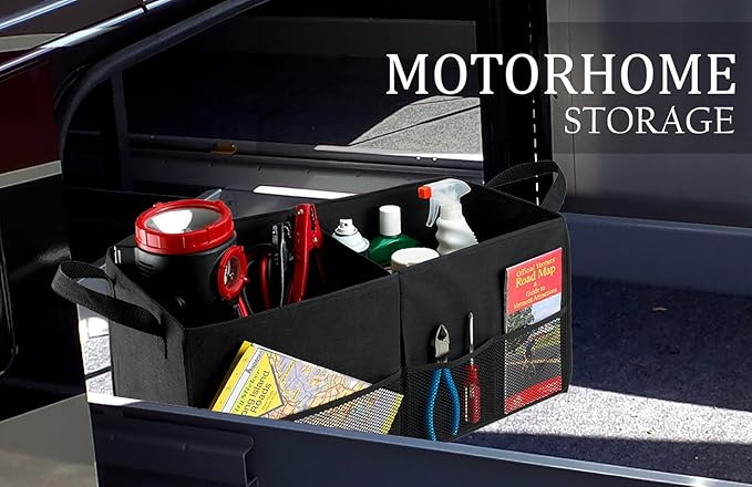 Handy Laundry Fold-Away Car Trunk Organizer – Non-Slip Securing Fasteners – 22 x 10 x 11 Inches – Prevents Shifting and Rolling (Black)