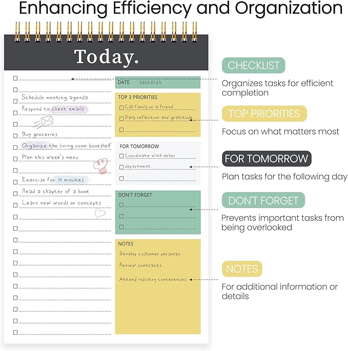 CICPAP To Do List Notepad - To Do List Notebook for Work with 52 Sheets, Undated Daily Planner Perfect for Enhanced Productivity and Goal Achievement - Black Green