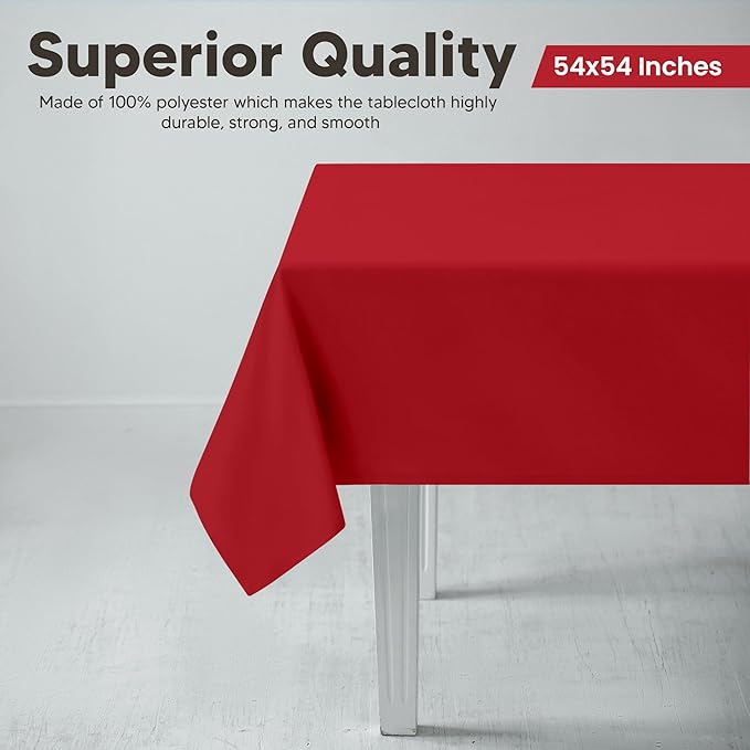 Utopia Kitchen Square Table Cloth 2 Pack (54x54 Inches, Red), Tablecloth Machine Washable, Polyester Table Cover for Dining, Buffet Parties, Picnics, Events, Weddings and Restaurants