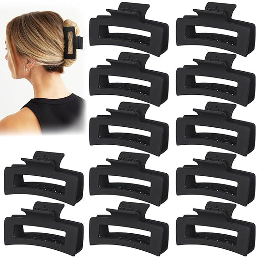 12 Pack Black Hair Claw Clips for Women, Medium Claw Clips for Thin Thick Hair, Strong Hold Matte Banana Clips
