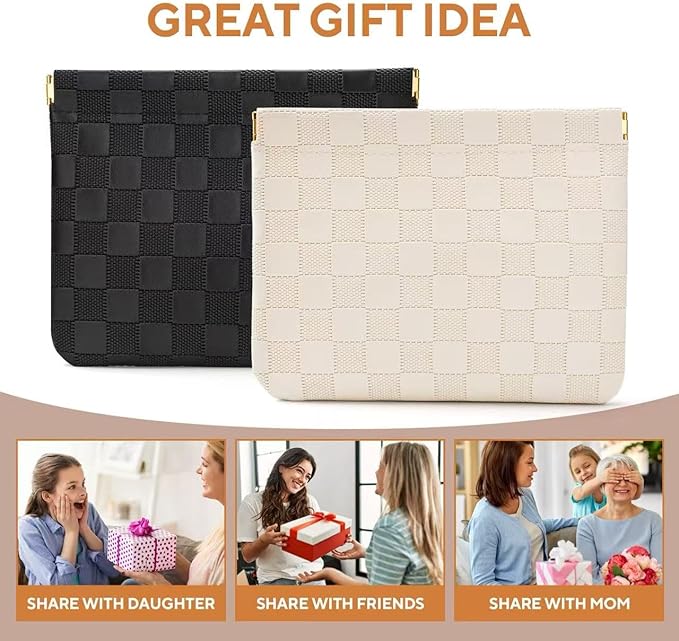 2-Pack Small Waterproof Checkered Makeup Bag - Portable Leather Travel Toiletry Bag Organizer with Snap Closure, Aesthetic Travel Storage Pouches for Women's cosmetic bag for purse