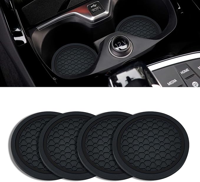 4PCS Car Cup Holder Coasters, 2.75 Inch Non-Slip Insert Cup Holder Pad, Dustproof Automotive Interior Accessories Mat, Universal for Trucks, Vehicles, RVs and More (Black)