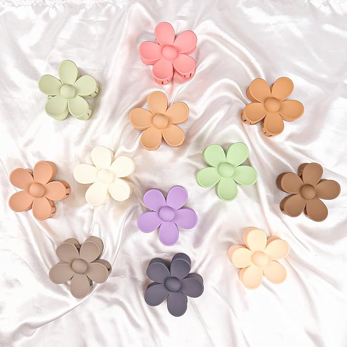 12 Pieces Flower Hair Clips for Women, Girls - Large Jaw Clips with Strong Hold for Thick & Thin Hair, 12 Matte Morandi Colors