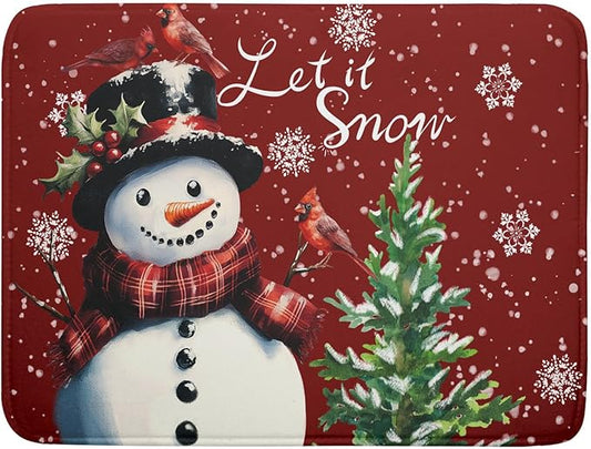 Winter Snowflake Red Dish Drying Mat for Kitchen Counter,Xmas Trees Snowman Cardinal Bird Drying Mat 18 x 24 Inch with High Absorbent Microfiber Drainer Mat for Coffee Bar