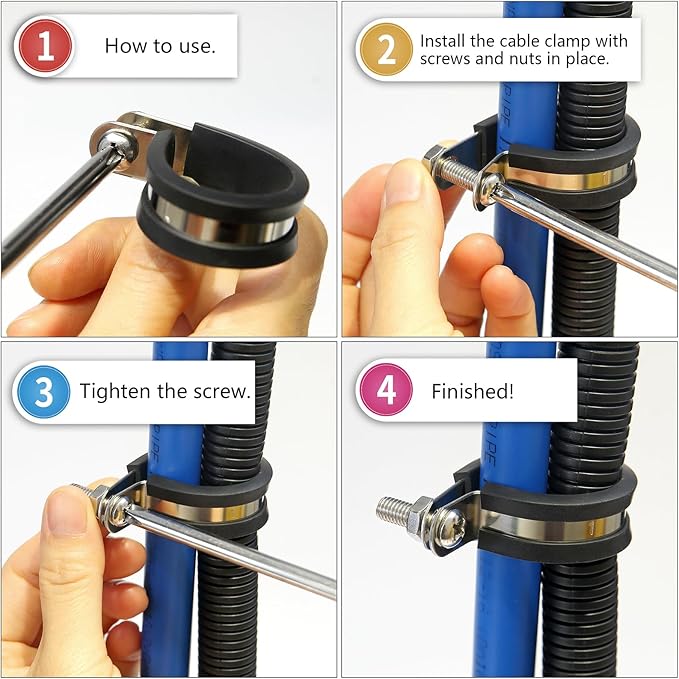 20 PCS 1/2 Inch Stainless Steel Cable Clamps - Insulated, Hose & Pipe Clamps