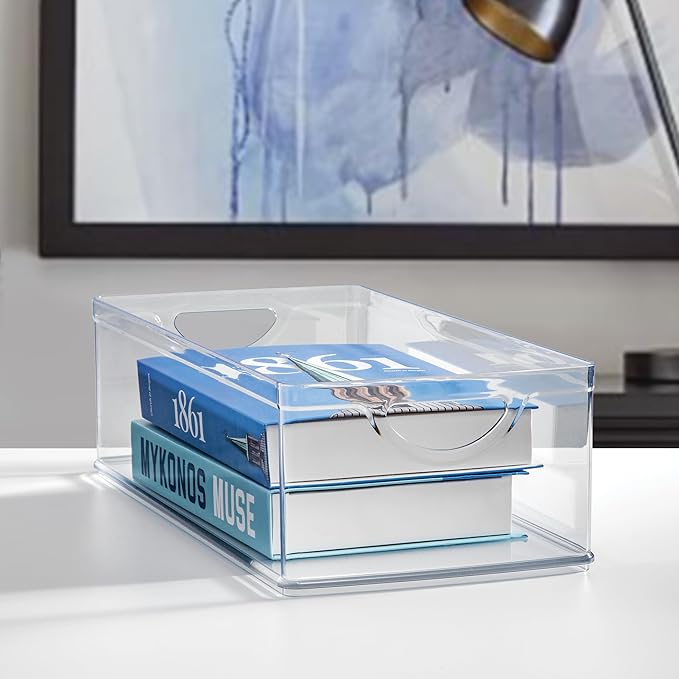 iDesign Stackable Clear Plastic Extra Long Storage Bin, Organizer for Kitchen Cabinet or Pantry