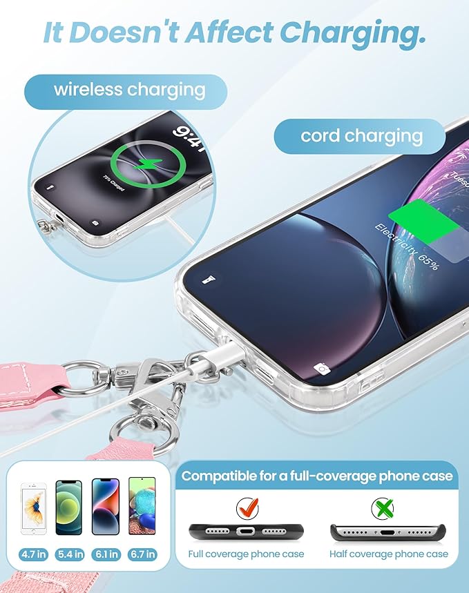SHANSHUI Clip and Go Phone Lanyard Wallet, Hands-Free Crossbody Strap with Zipper Pocket & ID Window, Includes 2 Metal Tether Pads for Phones, Keys, Earphones, Accessories, Pink