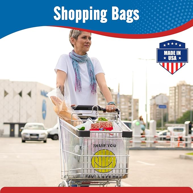 Fuxury 1000 Count Happy Smiling Face Thank You Plastic Bags (11.5 x 6.5 x 21) White, Have a Nice Day T-shirt Bags for Business, Grocery, Take Out, To Go, Retail Shopping in Bulk