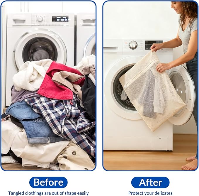 4Pcs Large Cotton Mesh Laundry Bags for Delicates, Breathable Mesh Garment Bag for Washing Machine, Travel Wash Bags with Zipper for Bras, Underwear, Socks, Clothes, Laundry Dorm Room Essentials