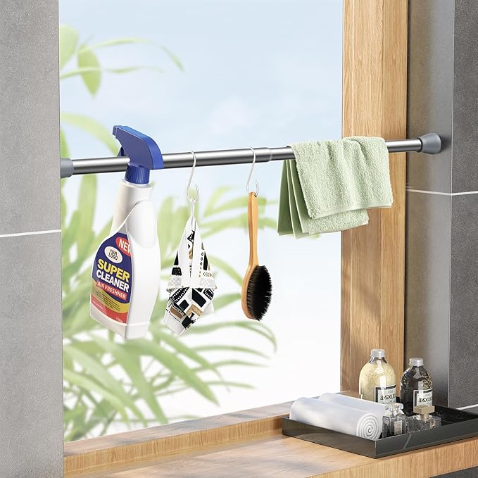 Tension Rod 16 to 26 Inch Sliver Tension Curtain Rod for Window Cupboard Closet Bookshelf Diy Projects Wardrobe，Tension Rod 1pack Extendable Curtain Rods No Drill Spring Tension Curtain Rod