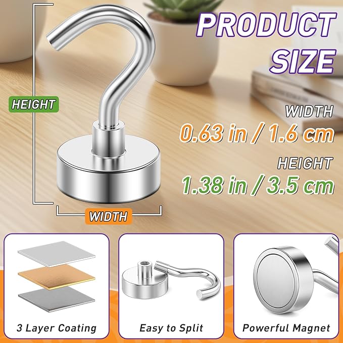 80 Pack Magnetic Hooks for 2026 Cruise Cabins Beach Vacation 30lbs+ Heavy Duty Magnet with Hook Metal Magnetic Hooks for Kitchen Fridge Grills Hanging Magnet Hooks for Classroom Locker Whiteboard
