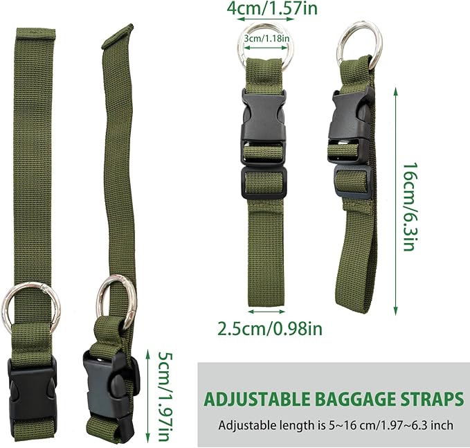 3 Pcs Add a Bag Luggage Strap Jacket Gripper, Luggage Straps Baggage Suitcase Belts Travel Accessories with O-Ring - Make Your Hands Free, Easy to Carry Your Extra Bags - Army Green