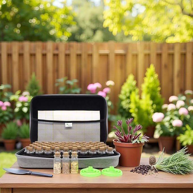 80 Slots Seed Storage Organizer with 40 Seed Envelopes, Sturdy Organizer Storage Box with Label Stickers, Glass Container for Flower Vegetable Garden Seed Saving (Seeds not Included)