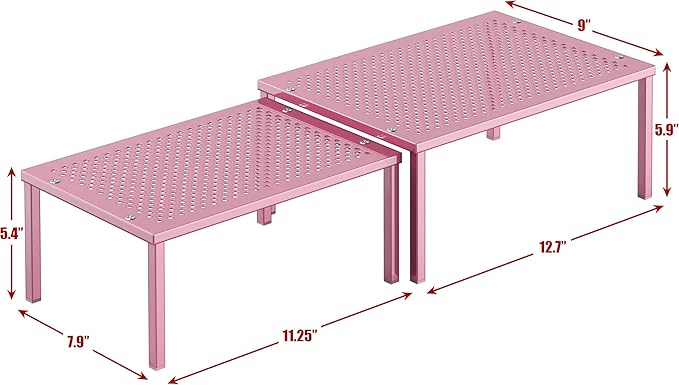 Simple Houseware Expandable Stackable Kitchen Counter Shelf Organizer, Pink, Metal Top, 11.25 in L x 7.9 in W x 5.4 in H