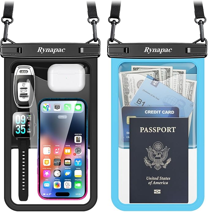 [Up to 10"] Large Waterproof Phone Pouch Bag - 2 Pack Waterproof Phone Case for iPhone 17 16 15 Pro Max Galaxy S25 S24 Ultra, IPX8 Cellphone Water Protector Pouch Beach Essentials Travel Must Haves