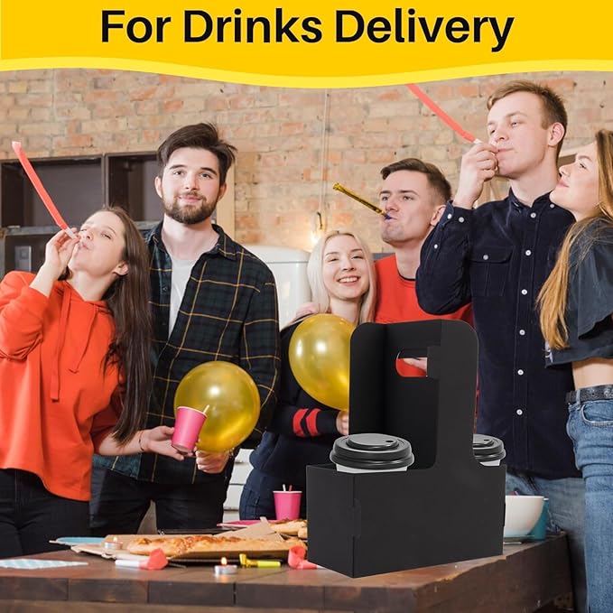 MAQIHAN 2 Cup Drink Carrier with Handle - 12Pcs Disposable Paper Coffee Cup Holder, Portable Drink Caddy Cup Carriers, Sturdy Cup Carrier for Drink Delivery Accessories for Hot/Cold Drinks (Black