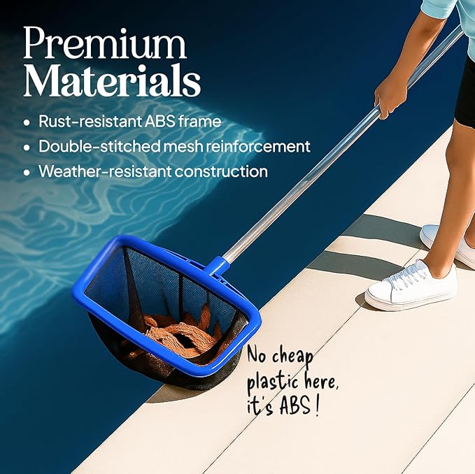 Pool Skimmer Net for Cleaning – Heavy Duty Deep Mesh Pool Net Skimmer - Fine Leaf Rake Net for Swimming Pools, Ponds - Strong Frame - Fits Standard Pool Poles (Net Only, No Pole) - Blue