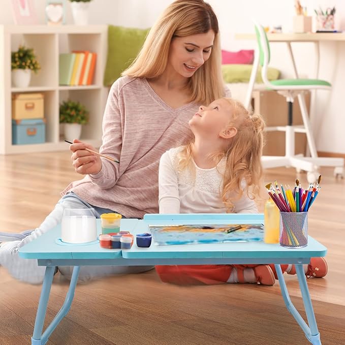 Laptop Desk for Bed Couch, Lap Desk for Laptop, Portable Laptop Stand for Desk, Small Adjustable Laptop Desk, Foldable Bed Table for Laptops and Writing, Bed Tray Table with Cup Holder (Blue)