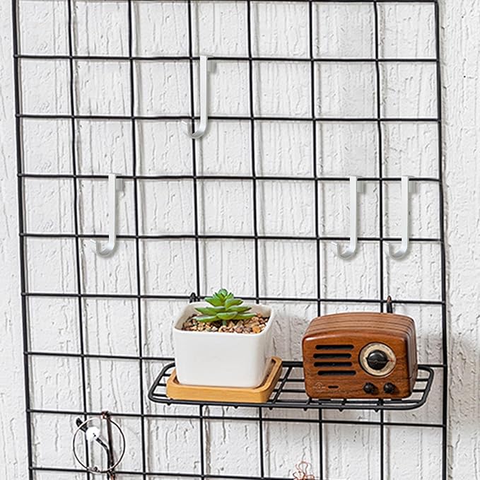 J Hook for Wire Shelving, 20pcs Aluminum Grid Hooks Heavy Duty S Hooks Hanging for Kitchenware Spoons Pans Pots Utensils Clothes Bags Towers Tools Plants (Silver)