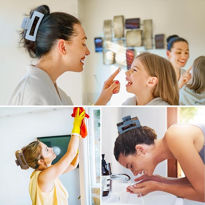 4 Inch Big Hair Claw Clips 6 Pcs Large Claw for Thick Hair Square Hair Clips for Women Rectangle Hair Clips Nonslip Acrylic Banana Jaw Clips Hair Accessories for Girls (Brown Blue)